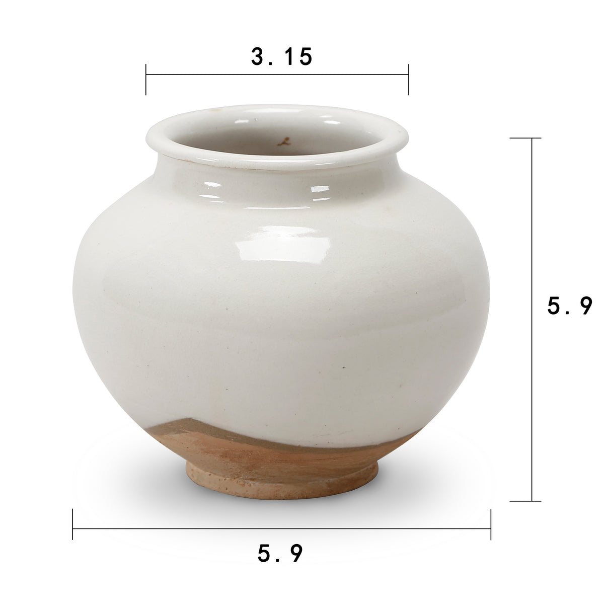 Approx. 6" H Off White Ceramic Pot with Unglazed Base