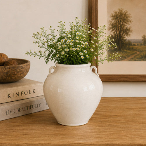 Approx.6 Inches White Porcelain Jar with Two Handles image 2