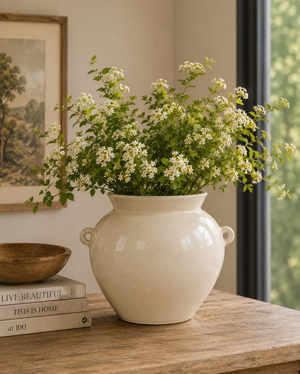 Approx. 8" Off White Ceramic Pot with Two Decorative Hooks (5.3" Opening) image 3