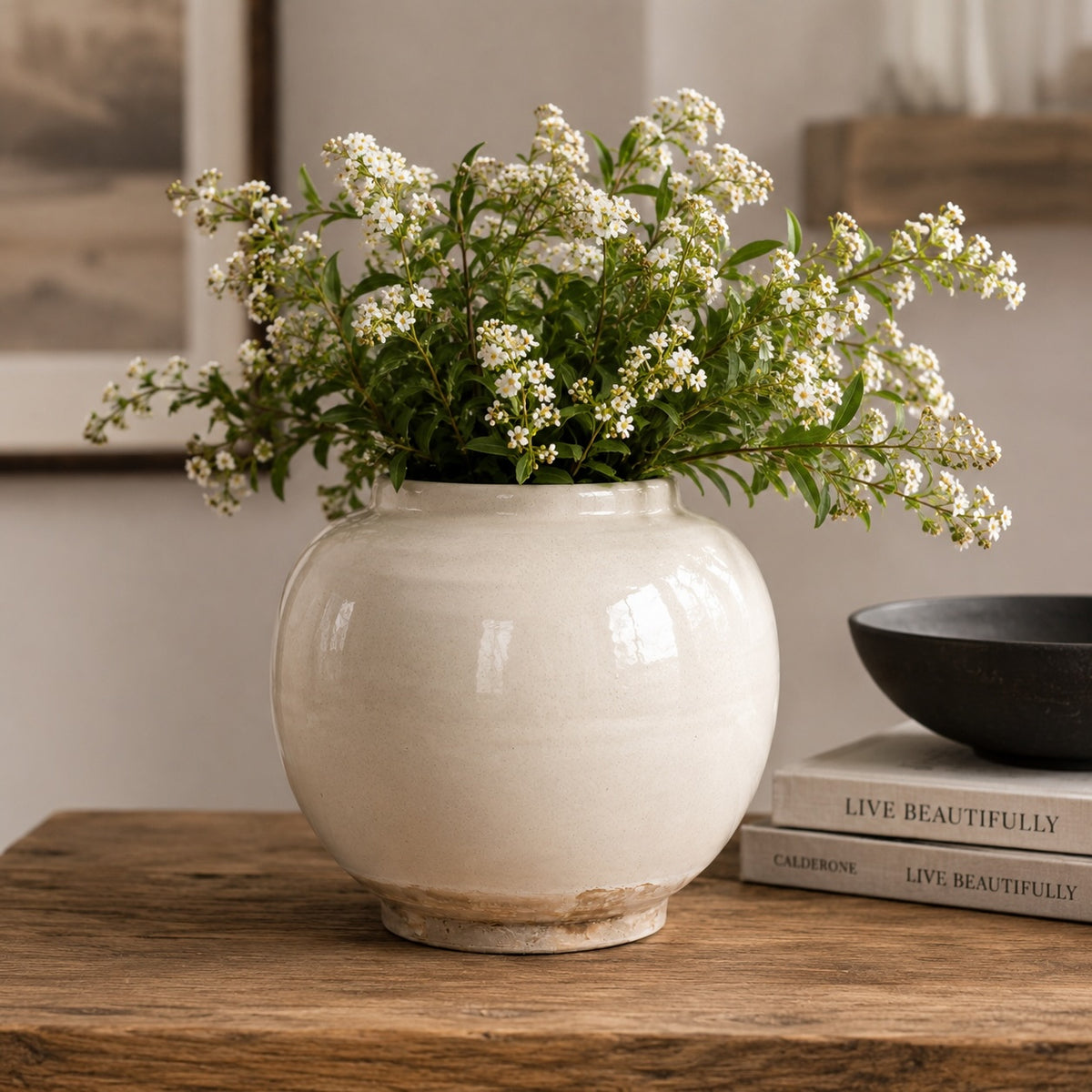 Approx. 8 Inches Off White Ceramic Round Jar