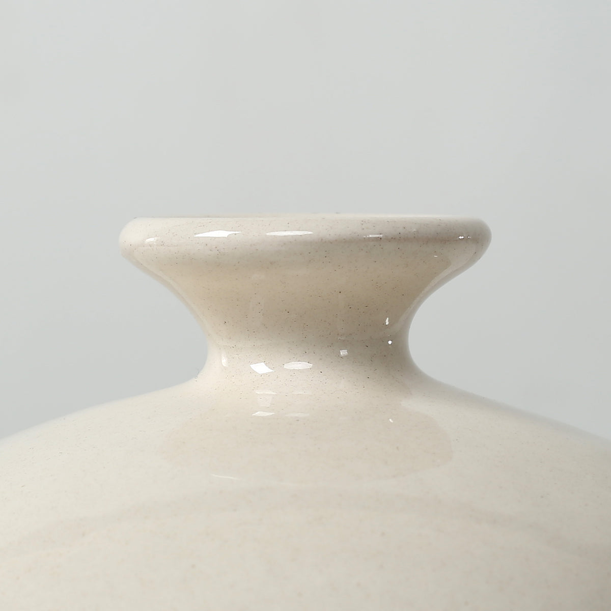 Approx. 8" High Off Whtie Ceramic Round Vase with Small opening