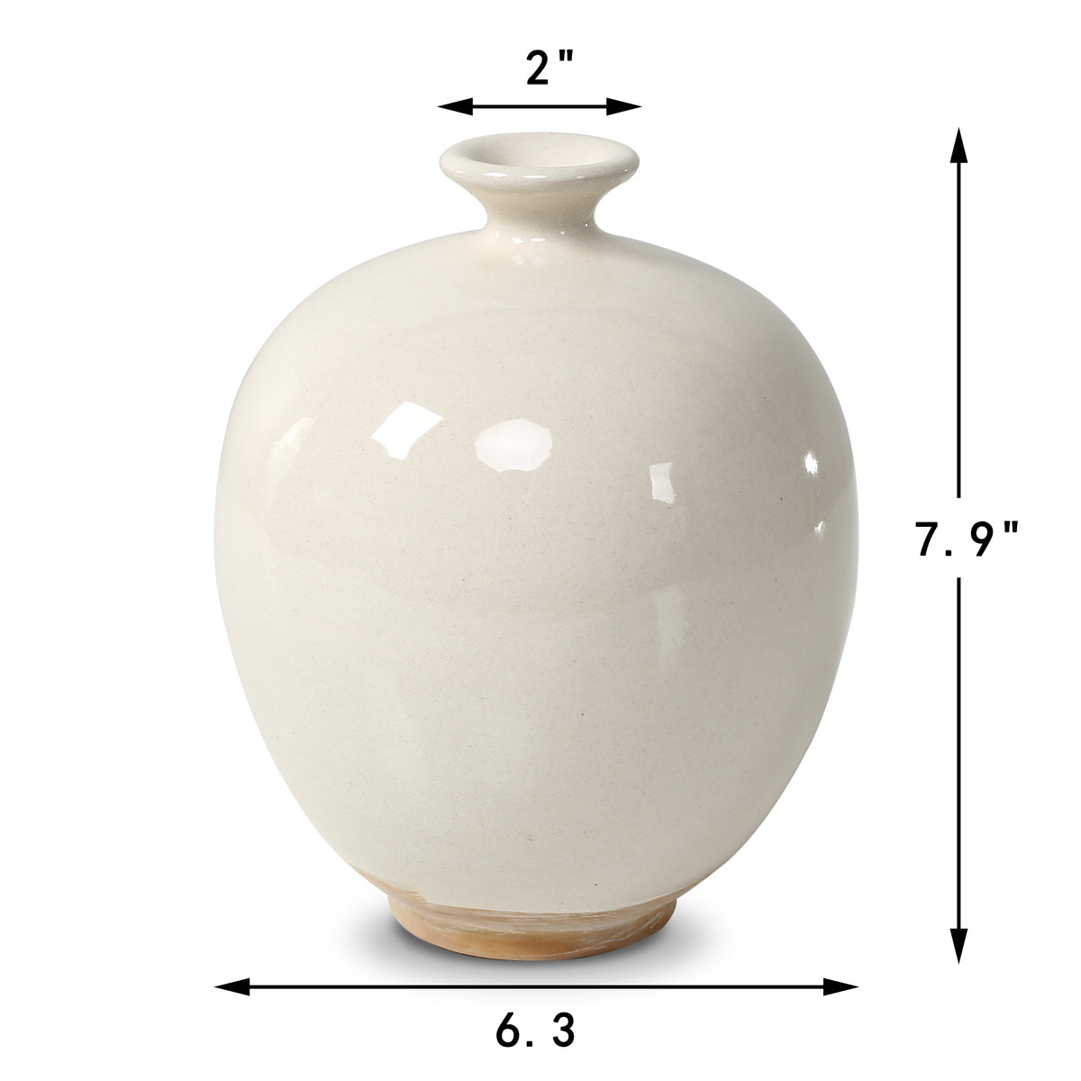 Approx. 8" High Off Whtie Ceramic Round Vase with Small opening