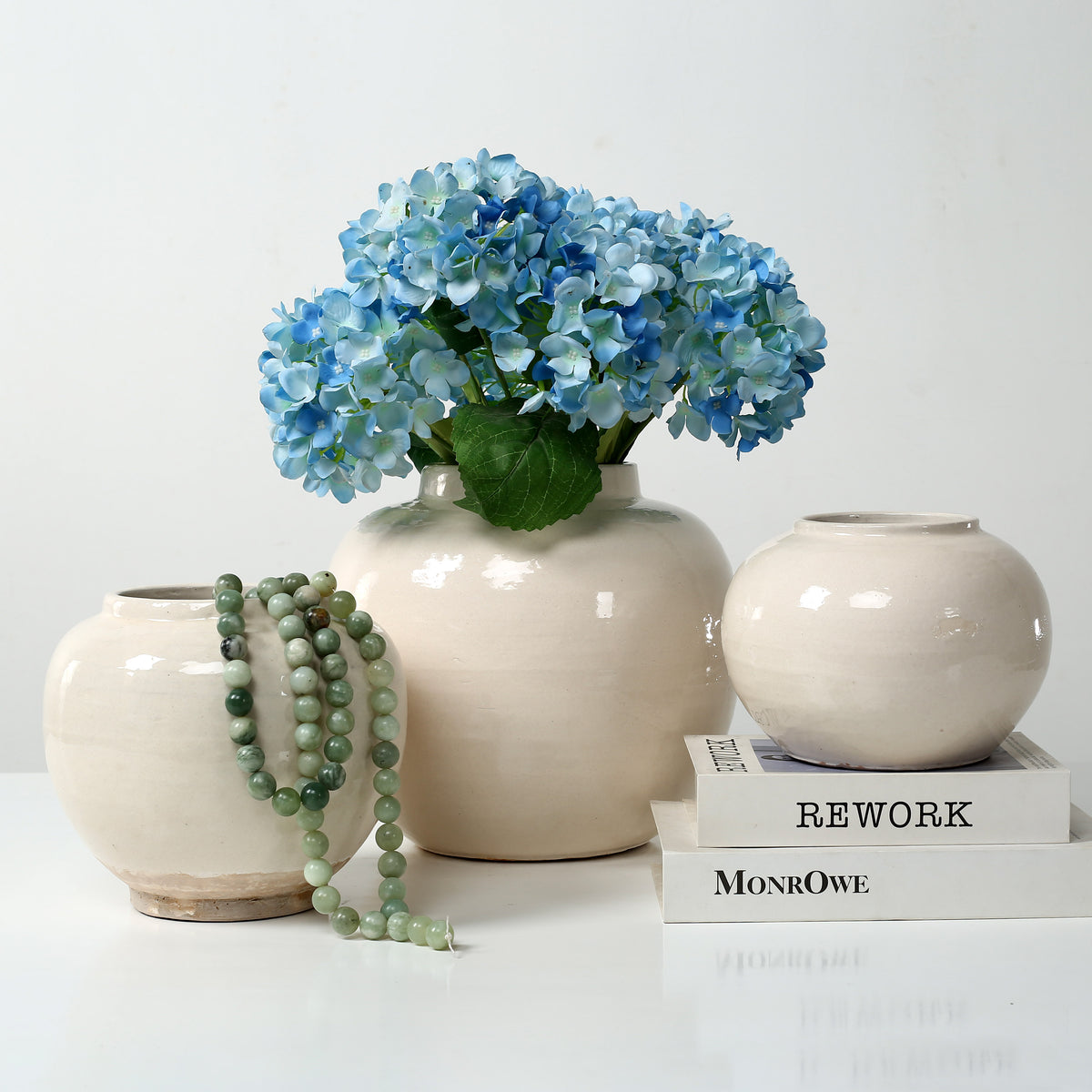 Approx.10 Inches Off White Ceramic Round Jar
