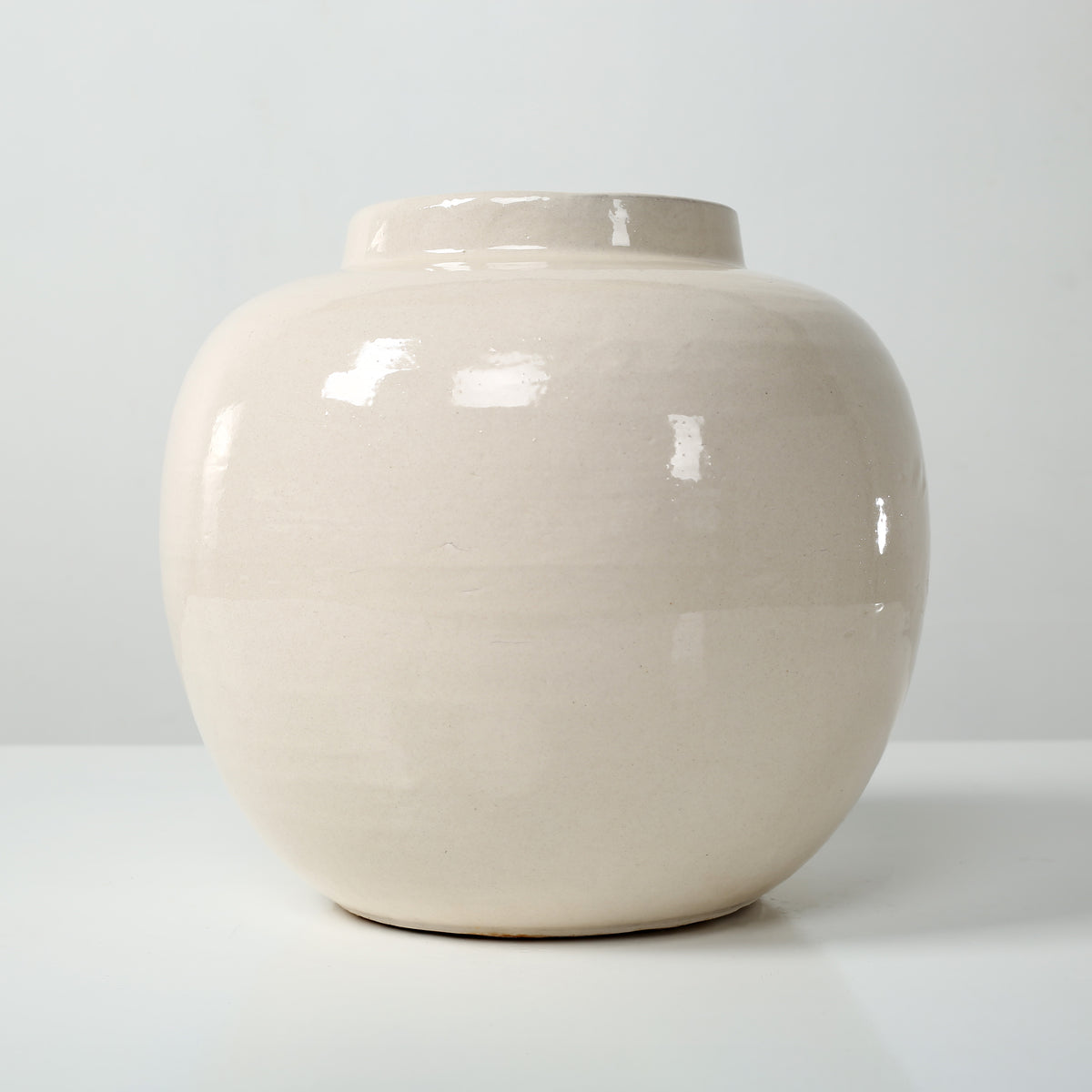 Approx.10 Inches Off White Ceramic Round Jar