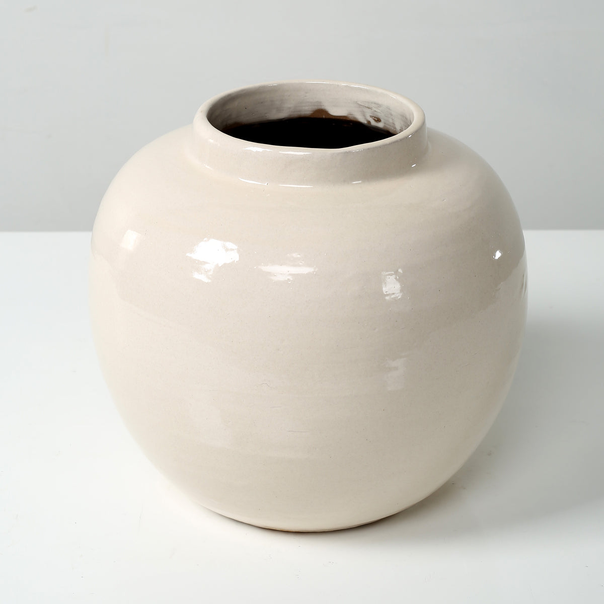 Approx.10 Inches Off White Ceramic Round Jar