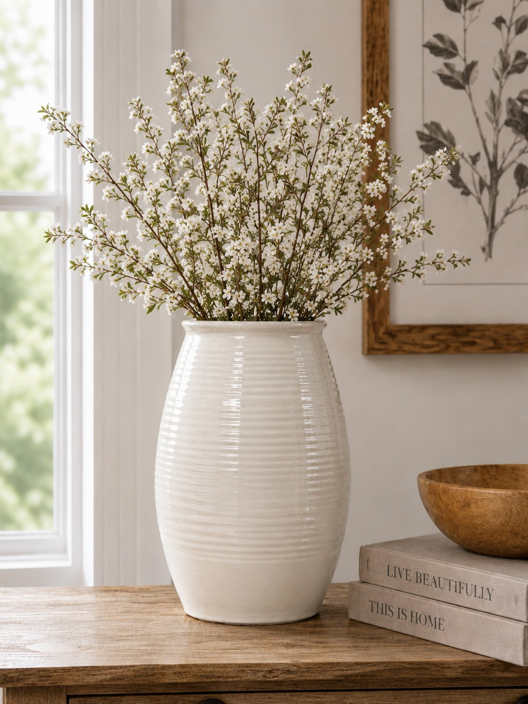 Approx. 14 Inches High Off White Ceramic Coil Pot