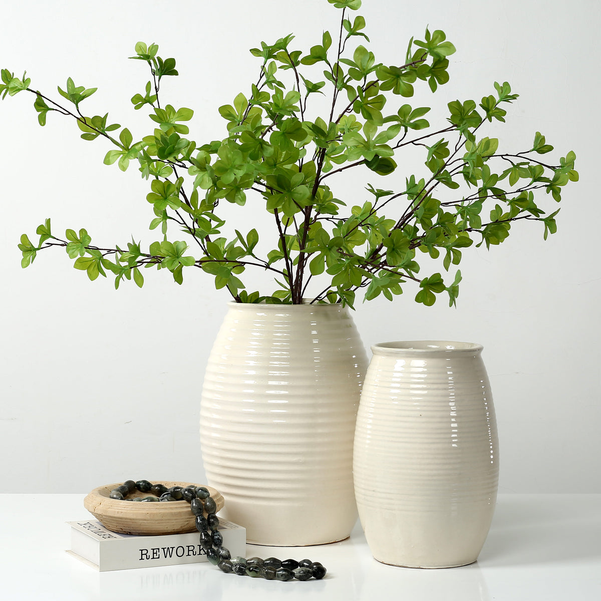 Approx. 12 Inches High Off White Ceramic Coil Pot