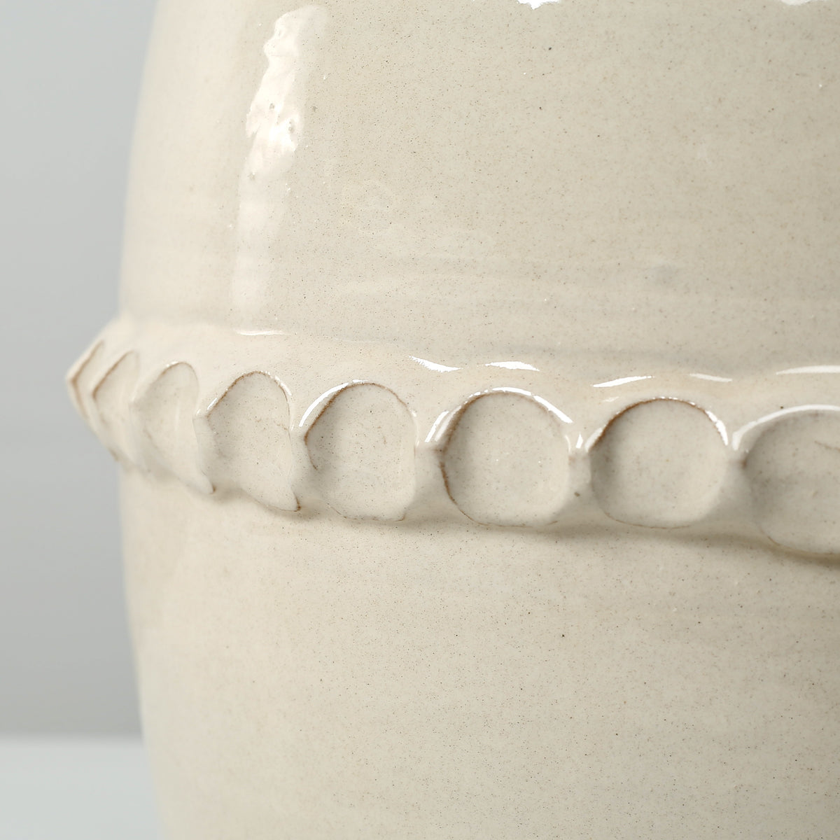 Approx. 12" High Off Whtie Ceramic Vase with Lace Decoration
