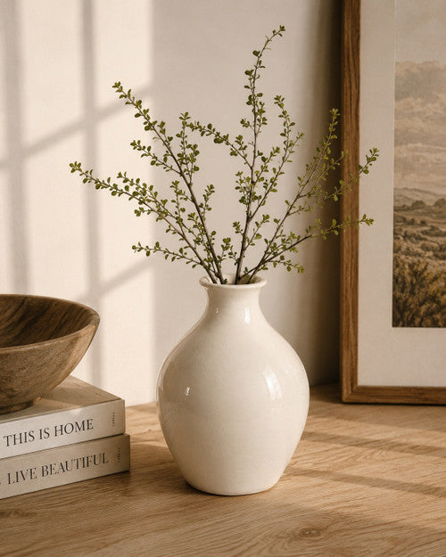 Approx. 9.4" Off White Glazed Ceramic Vase(3" Opening) image 2