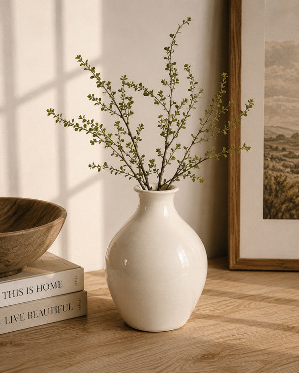 Approx. 9.4" Off White Glazed Ceramic Vase(3" Opening) image 3