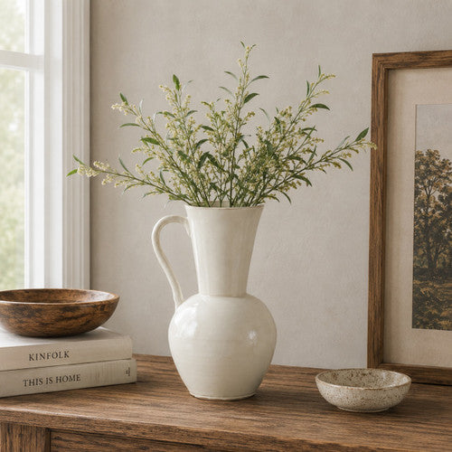 Off-White Ceramic Pitcher Vase (5.9"W x 10.6"H) image 2