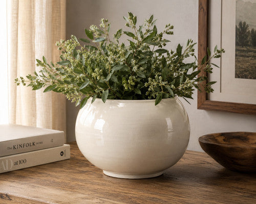 Approx. 9" H Off White Ceramic Bowl Vase with 10" Wide Opening image 2