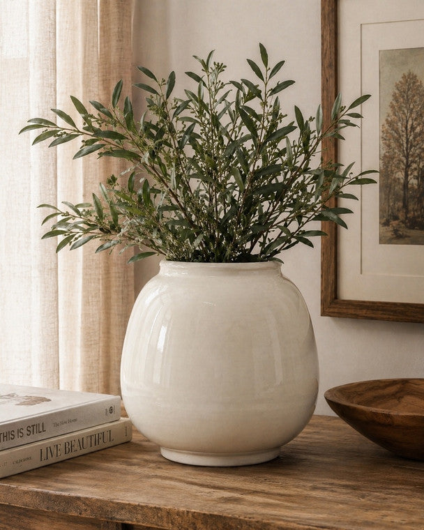 Approx.10"H Off White Ceramic Vase (5" Opening) image 3