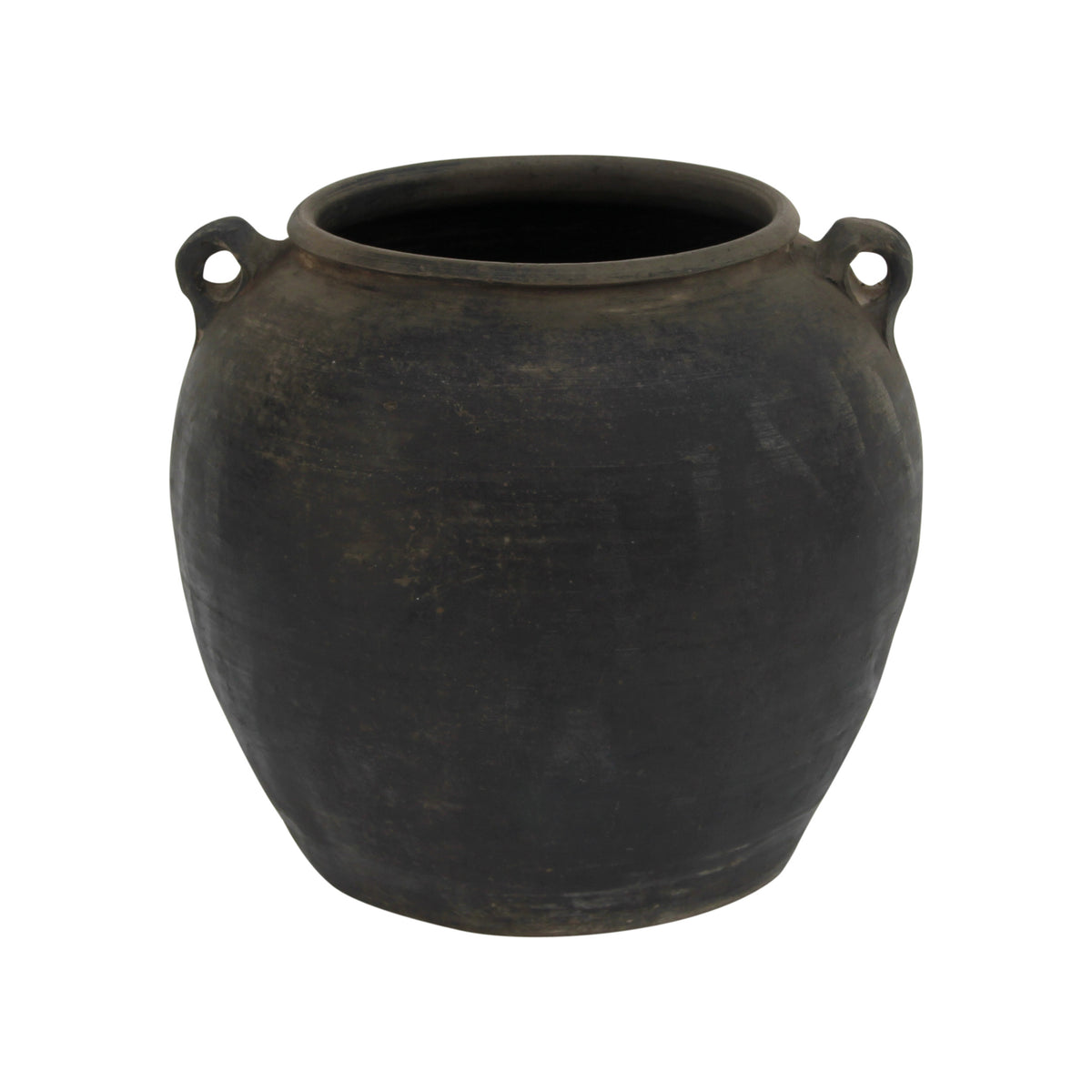 Approx 12" Vintage Charcoal/Gray pottery jar large with two handles Large (size & finish vary)