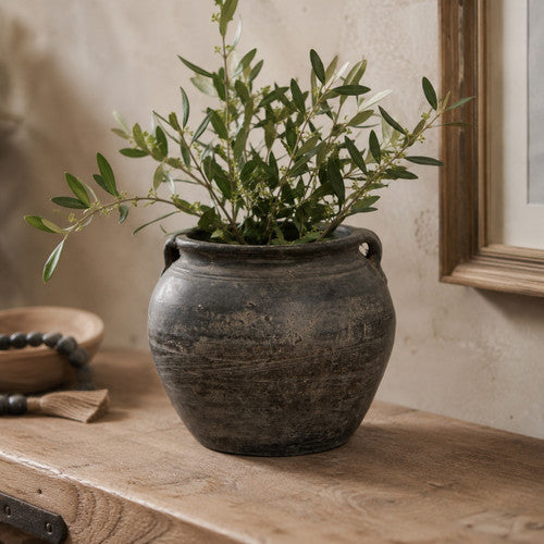 Approx 6" Vintage Charcoal/Gray pottery jar with two handles Small (size & finish vary) image 2
