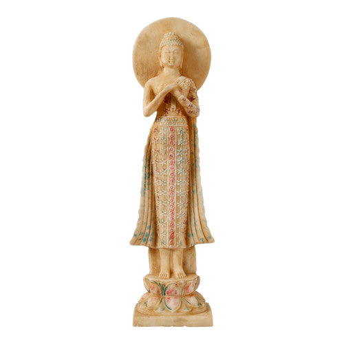 Colored White Marble Standing Buddha with Backlight, Vintage Finish image 2