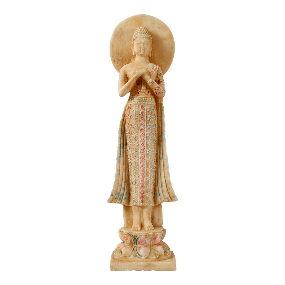 White Marble Standing Buddha with Backlight