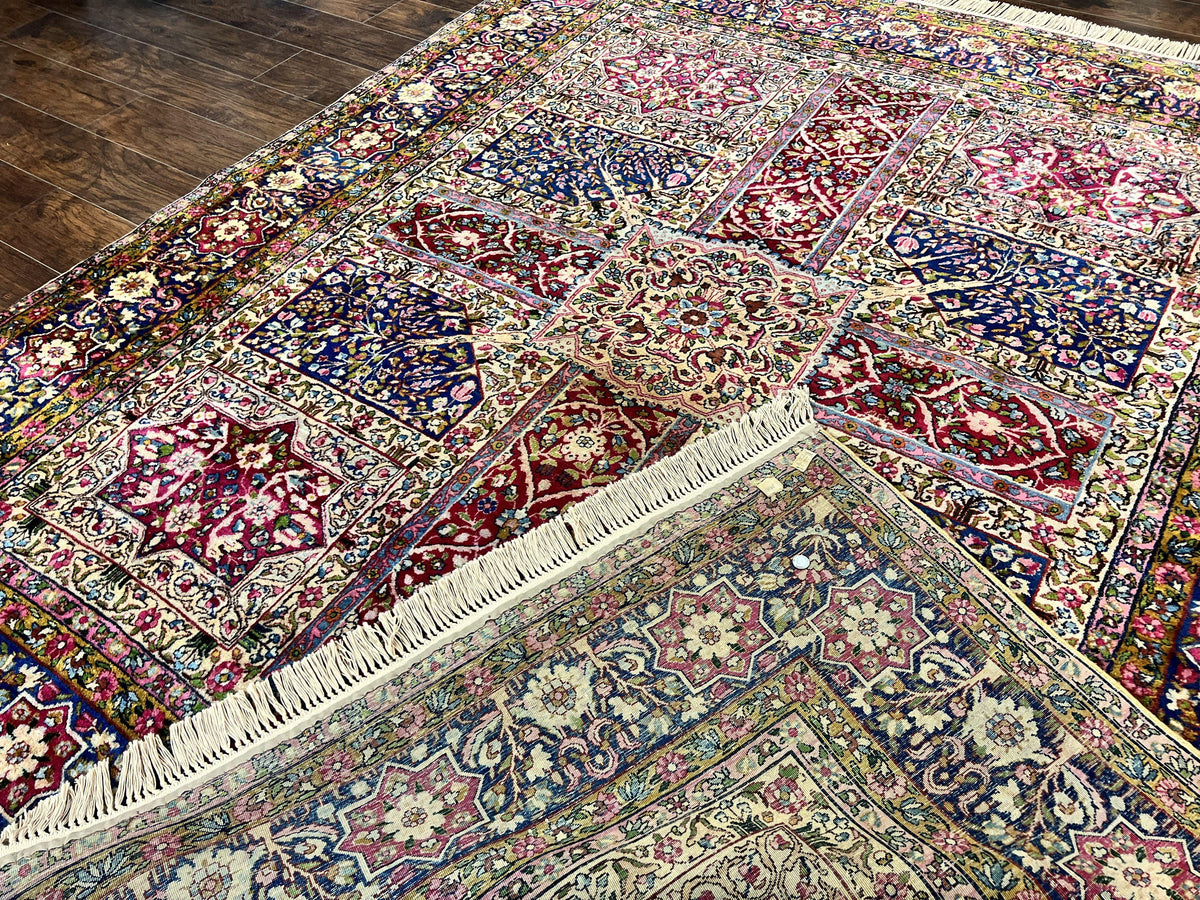 Persian Kirman Lavar Rug 8x9, Antique Persian Carpet, Colorful Multicolor 1920s Handmade Wool Rug, Garden Panel Design, Fine 200 KPSI - Jewel Rugs, view 9