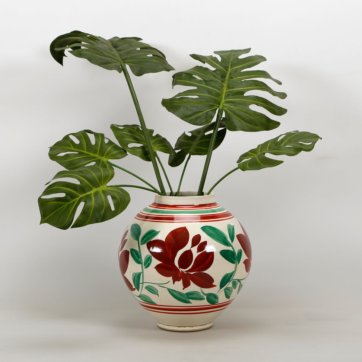 Hand painted Colorful Leaf Motif Round Pot Small