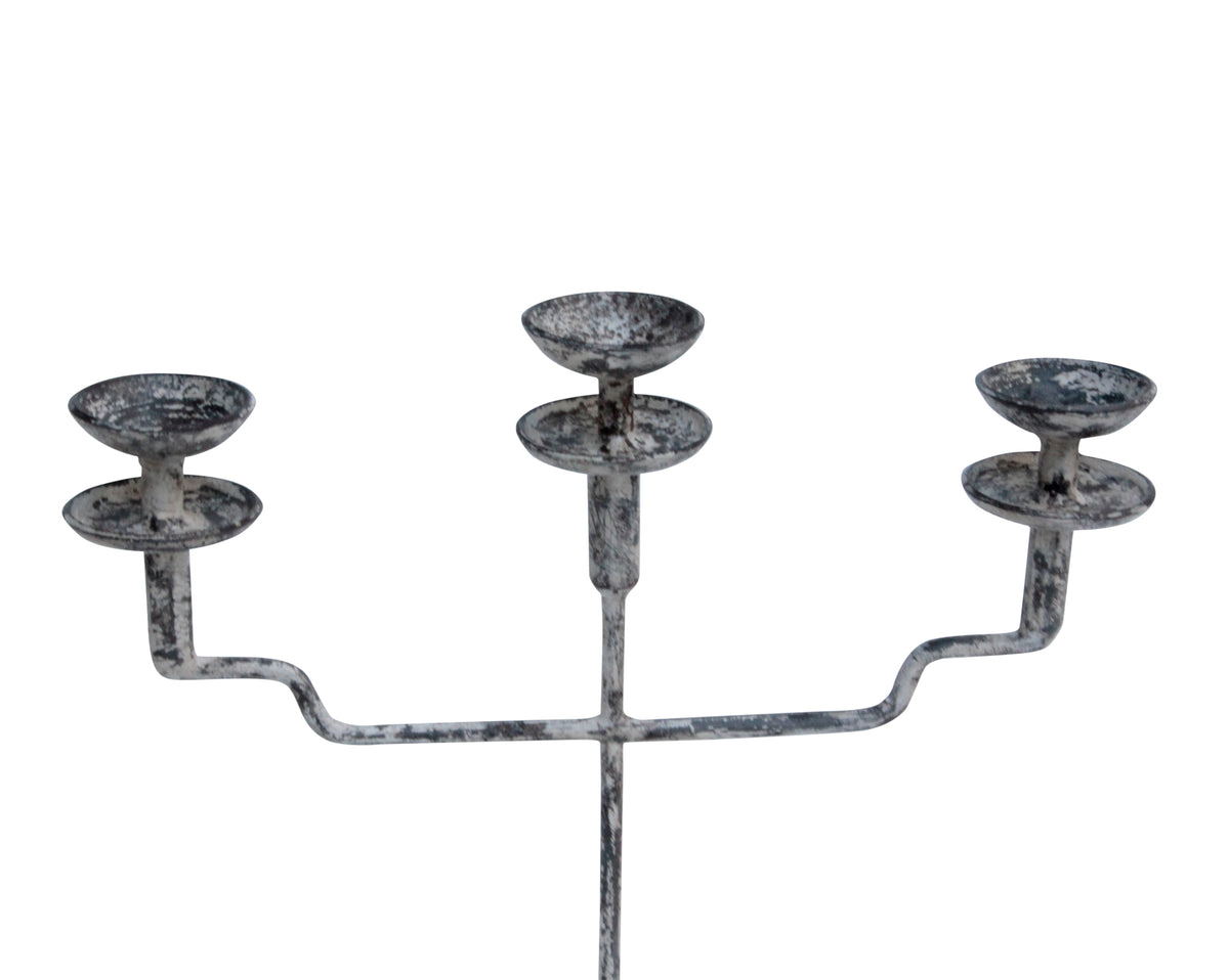 Rustic Iron Candle Holder - Trident Style Vintage white