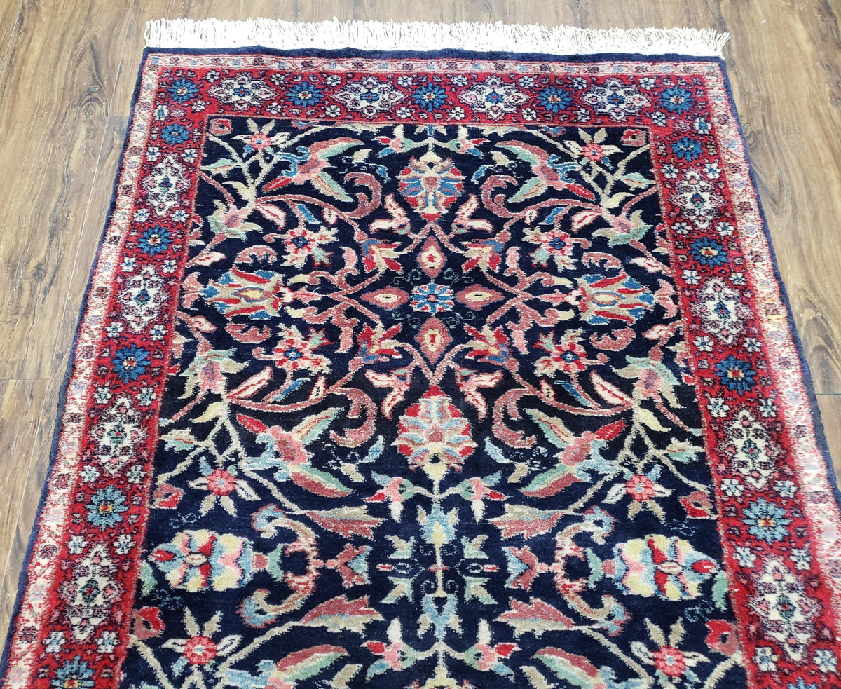 Antique Persian Sarouk Rug 3x5, Navy Blue, Allover Pattern, Hand Knotted - Jewel Rugs, view 5