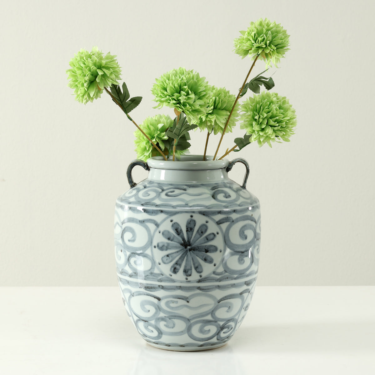 Approx 11 Inches Subtle Blue and White Vase With Two Handles