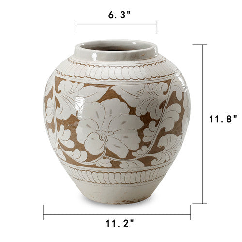 Amalfi Double Glazed Apple-Shaped Vase with Flower Motif 10.6x10.6x11H image 2