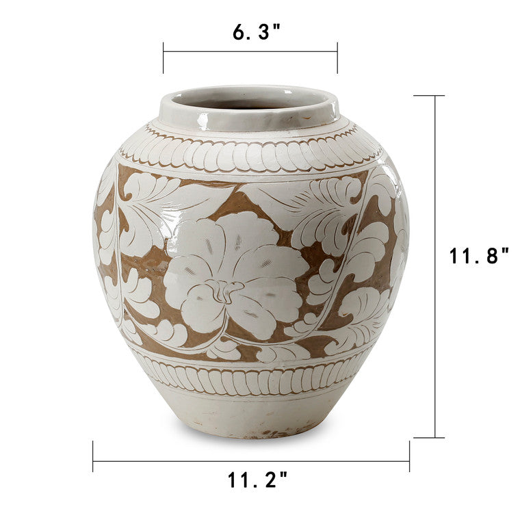 Amalfi Double Glazed Apple-Shaped Vase with Flower Motif 10.6x10.6x11H image 3