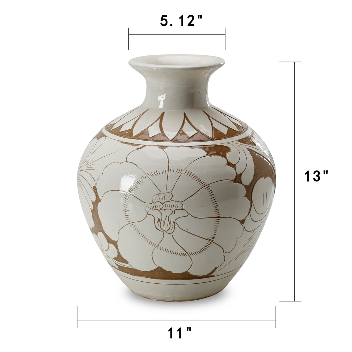 Amalfi Double Glazed Vase Small Openning with Flower Motif 10x10x12.6H
