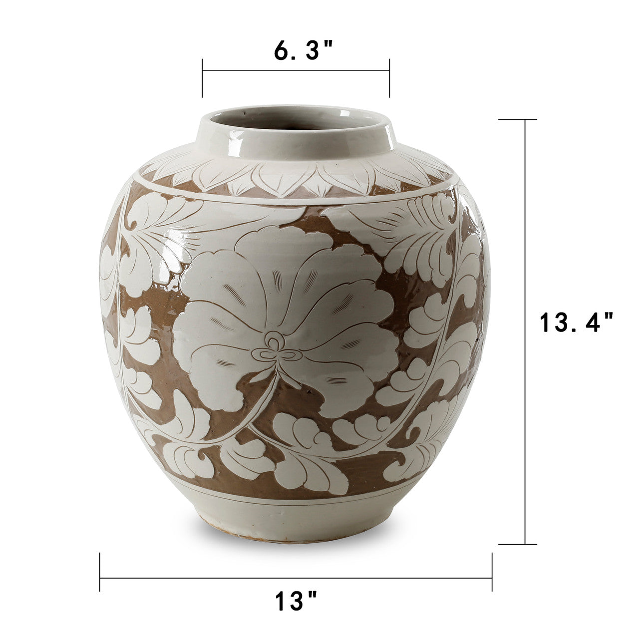 Amalfi Double Glazed Apple-Shaped Vase Large with Flower Motif 13x13x13.6H