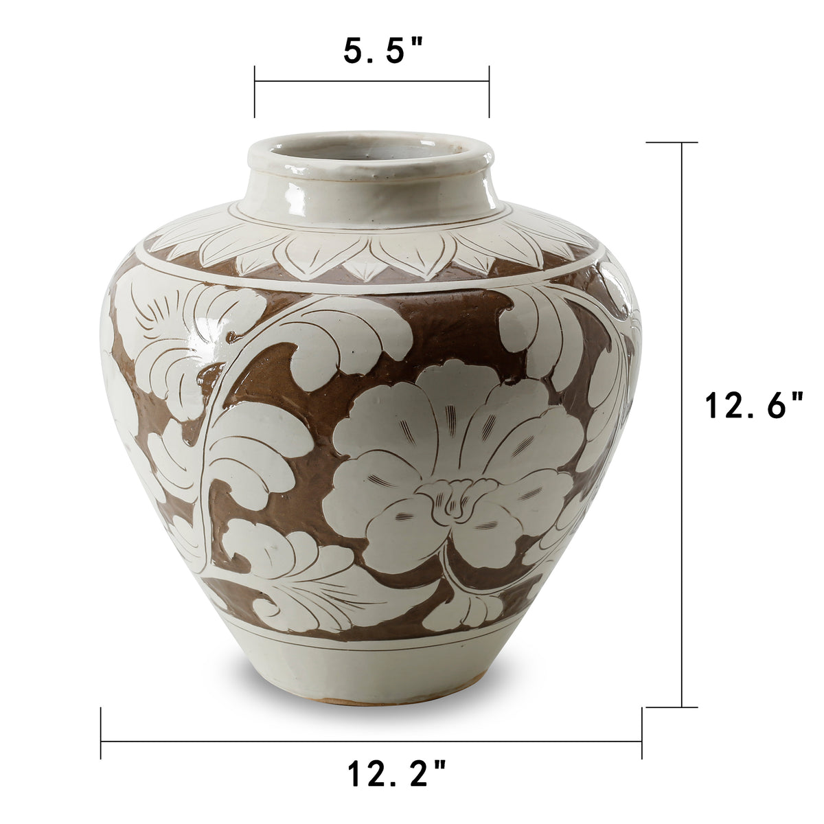 Amalfi Double Glazed Taper Down Vase with Flower Motif 12x12x12.6H