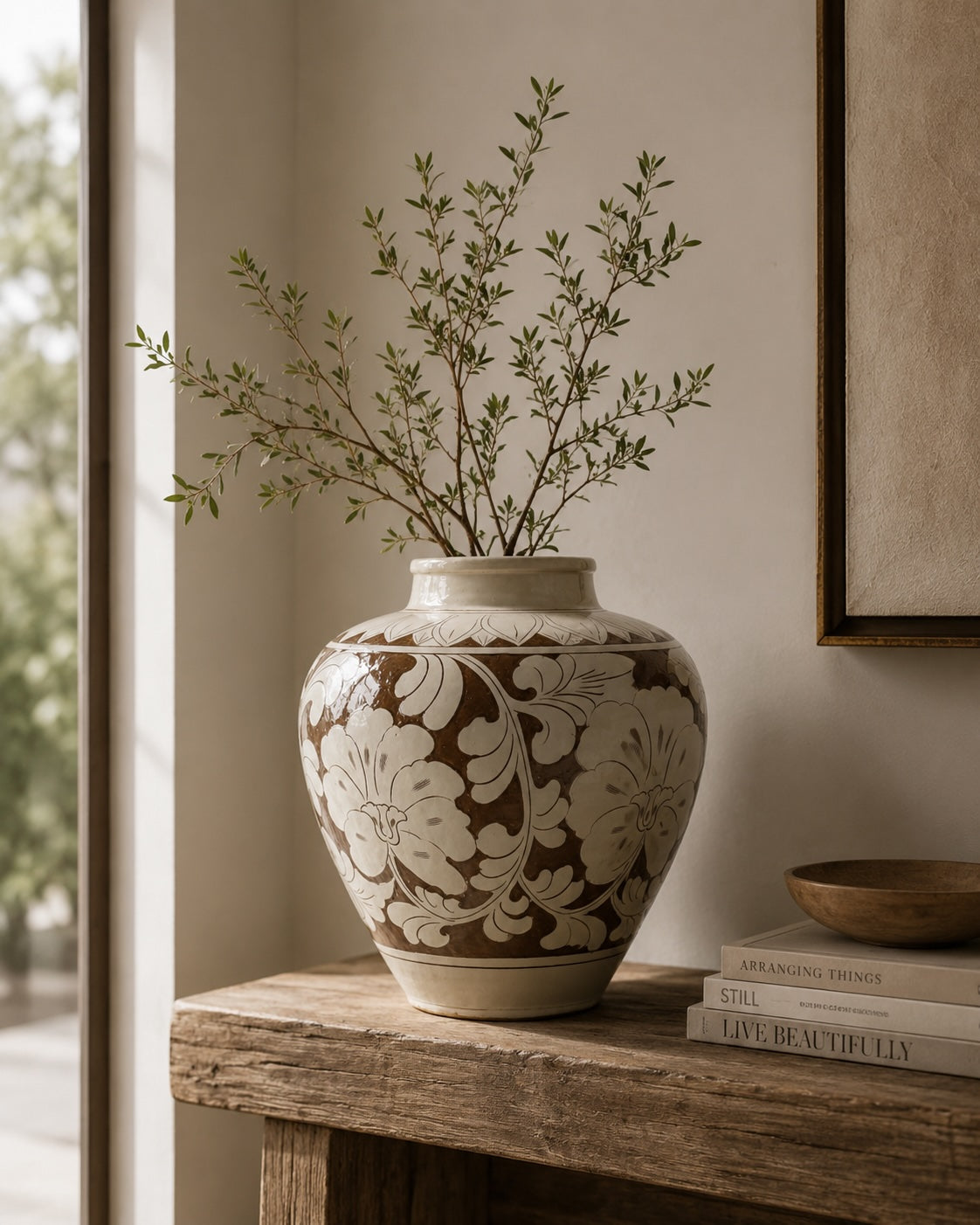 Amalfi Double Glazed Taper Down Vase with Flower Motif 12x12x12.6H