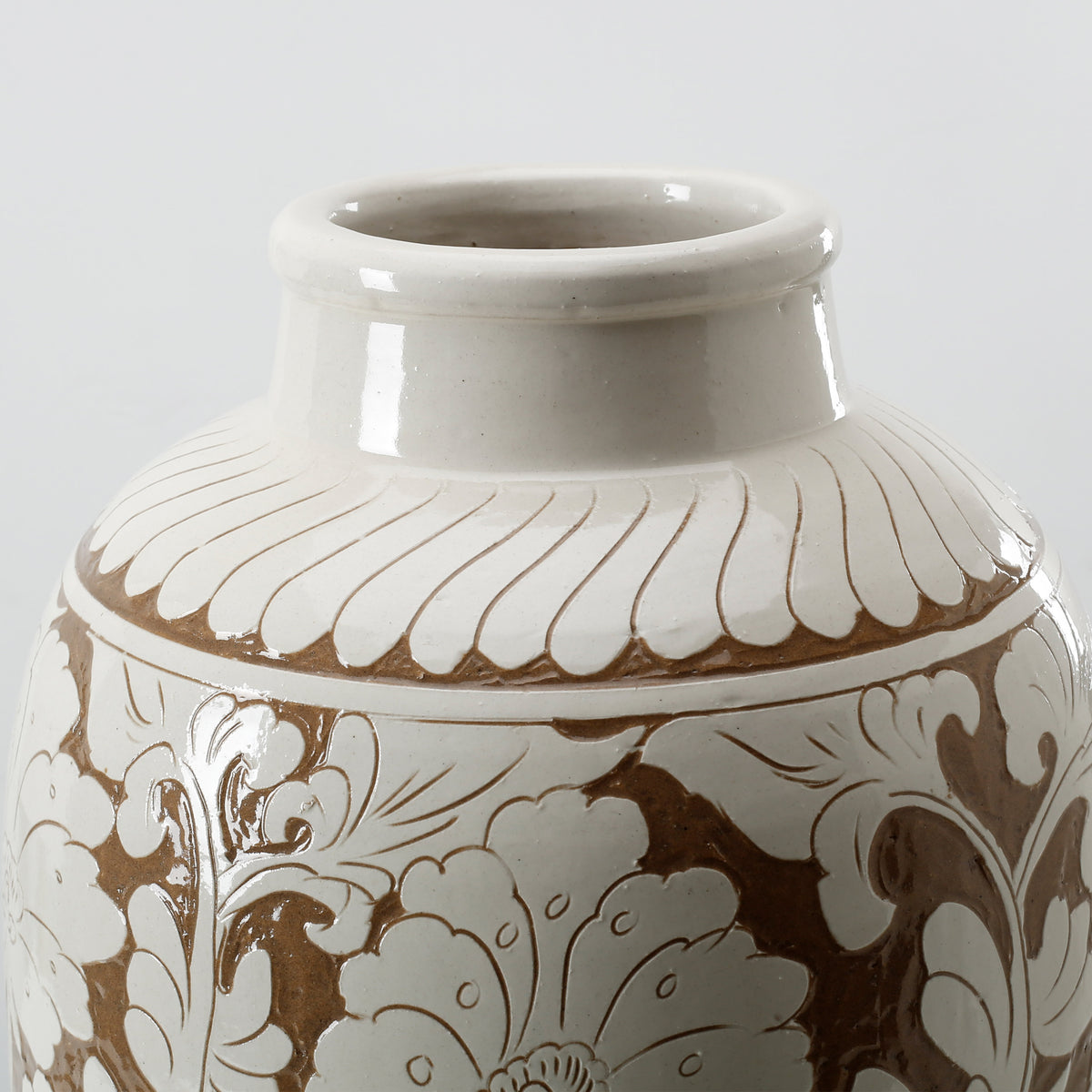 Amalfi Double Glazed Tall Vase with Flower Motif 10x10x17H