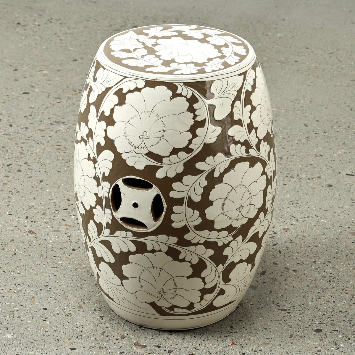 Approx. 18 Inches Amalfi Double Glazed Gardon Stool with Flower Motif