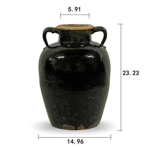 Vintage black glazed earthenware wine jar size vary Approx 20-24 inches image 2