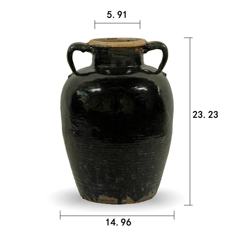 Vintage black glazed earthenware wine jar size vary Approx 20-24 inches image 3
