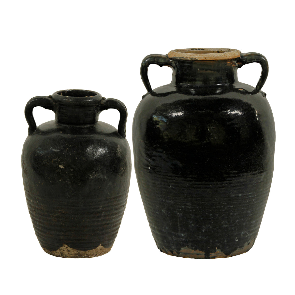 Vintage black glazed earthenware wine jar size vary Approx 17-19 inches