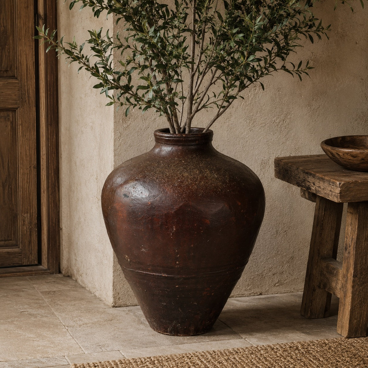 Approx. 20"H Vintage Wine Jar Distressed Chestnut Tone (size and color vary)