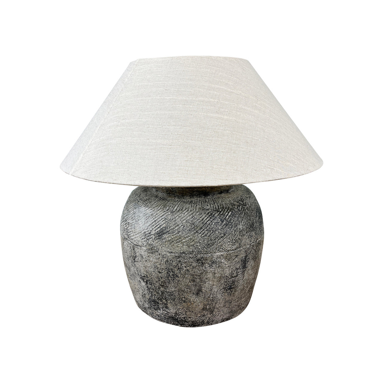 Approx.21 Inch High Rustic Vintage Sandstone Table Lamp with Beige Lamp Shade