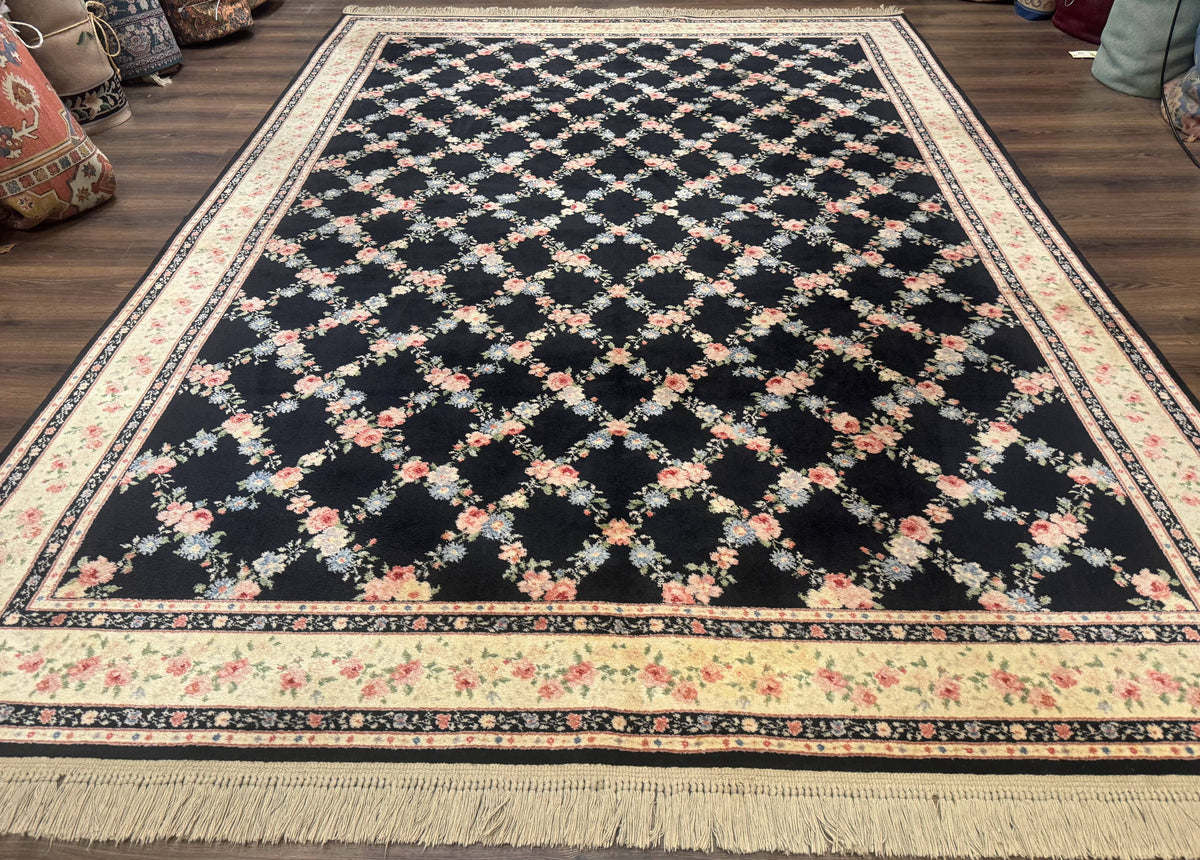 8.8 x 12 Karastan Garden of Eden Rug, Ebony Trellis #509/1270, Black, Floral, Wool Pile, Vintage, Discontinued - Jewel Rugs, view 2