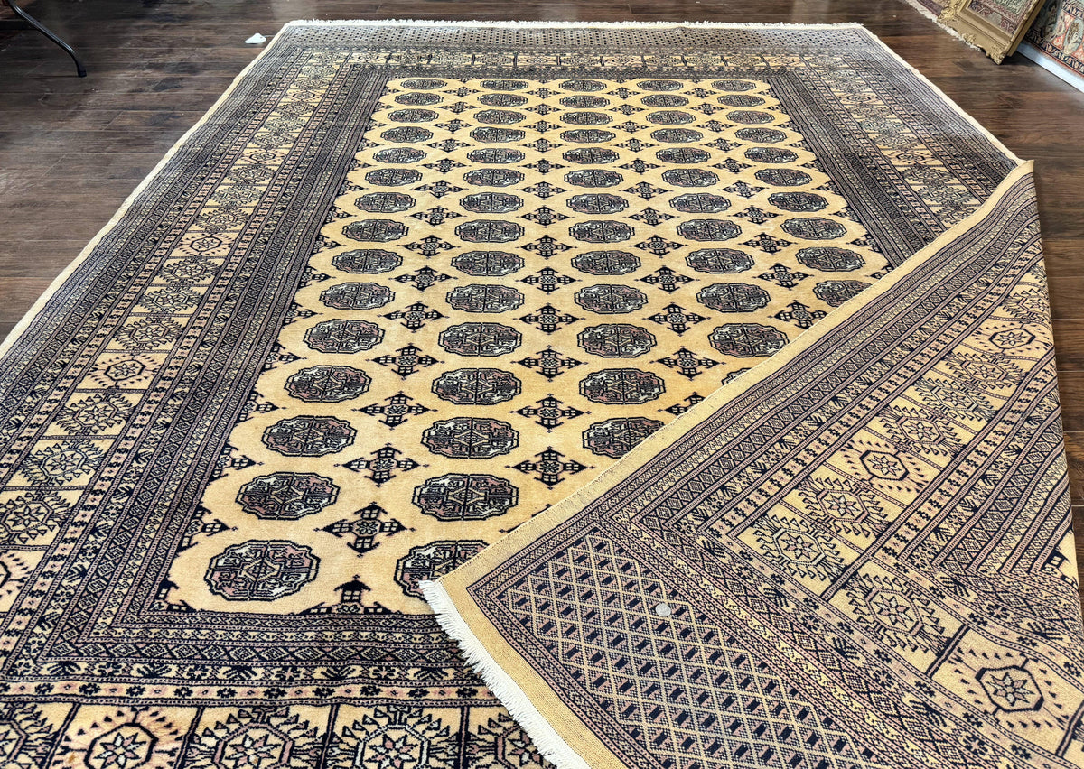 Pakistani Bokhara Turkoman Rug 9x11, Cream, Handmade Wool Vintage Carpet - Jewel Rugs, view 10