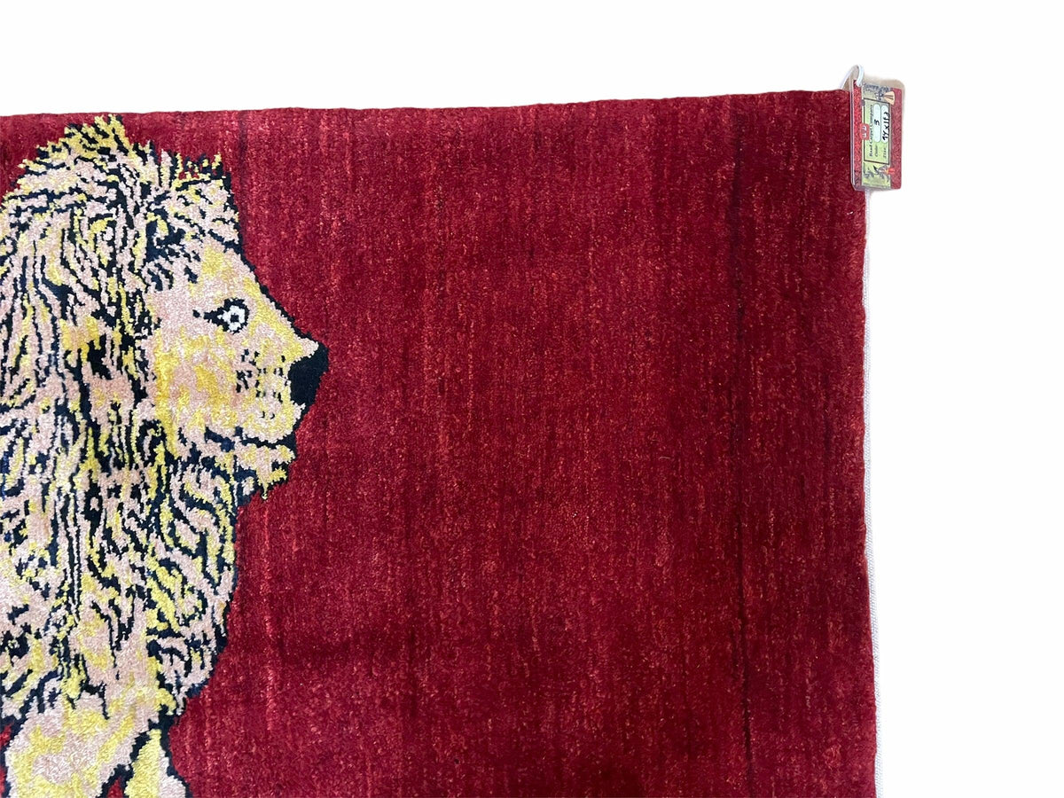 3 X 5 Handmade New Vintage Rug Quality Wool Lion Red Veggy Dyes Hand-Knotted - Jewel Rugs, view 6