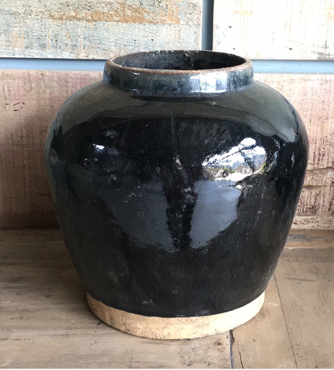 Glazed obsidian small vase with unfinished base Vintage