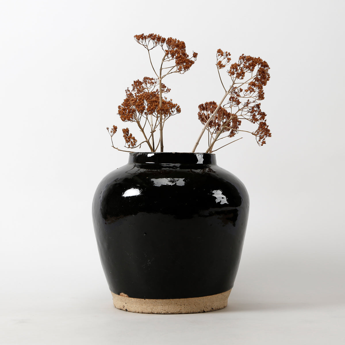 Glazed obsidian small vase with unfinished base Vintage