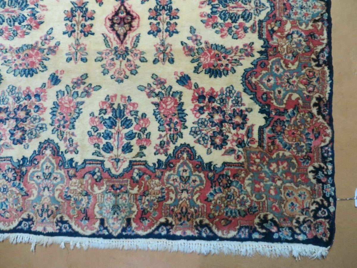 Antique Persian Kirman Rug 3.9 x 6.6, Floral Oriental Carpet, Ivory/Cream - Blue - Pink, Hand Knotted Wool Rug, Floral Medallion Rug 4x6 - Jewel Rugs, view 10
