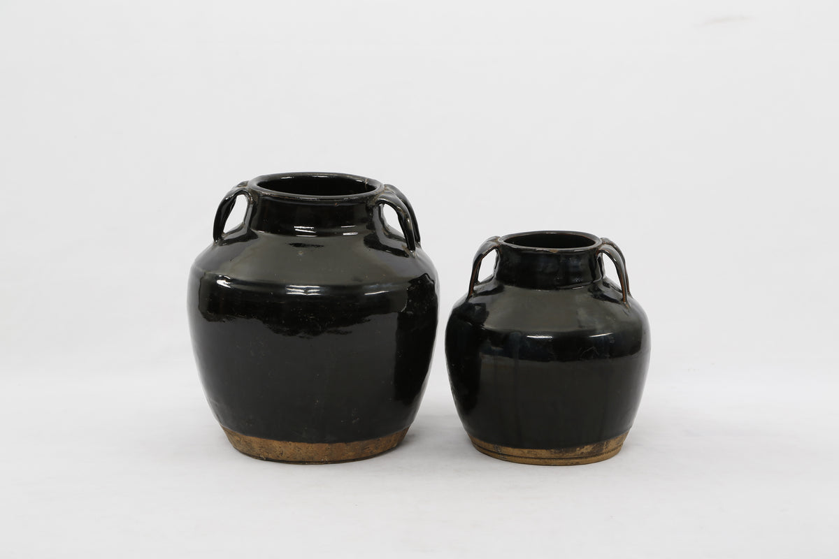 Vintage Black Jar With Handles Small size vary