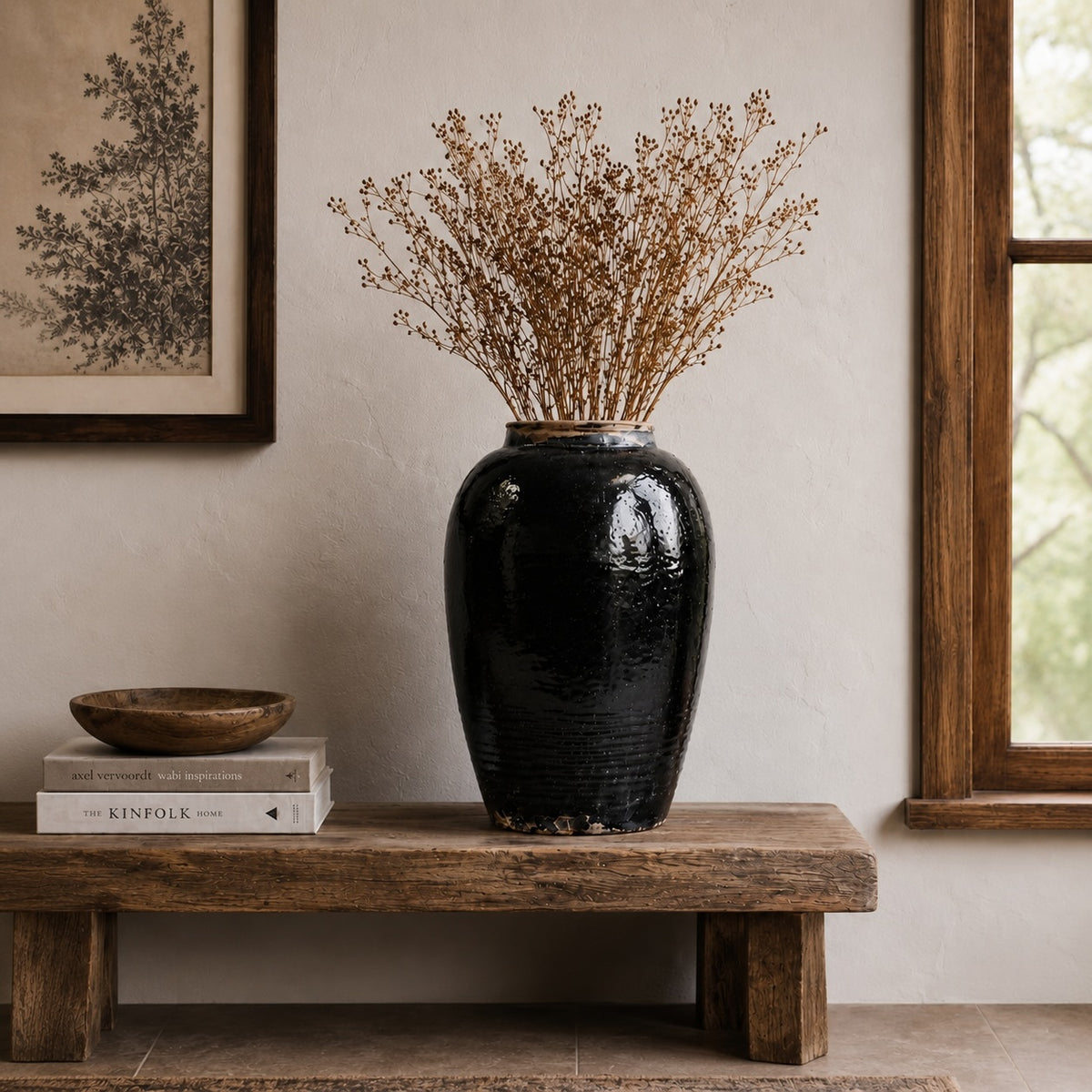 22"-25" Vintage Black Glazed Jar (size & color vary)