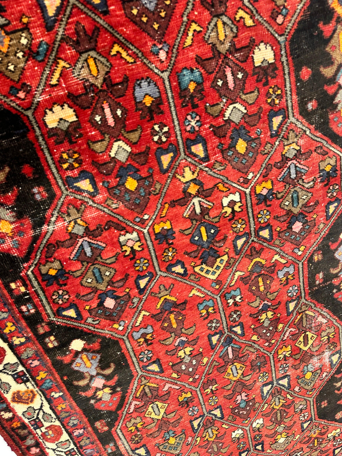 Vintage Persian Hamadan Medallion Runner 4x10 | Red, Navy & Ivory | Hand-Knotted Wool - Rugistan, view 7