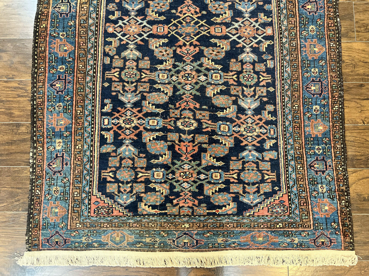 Antique Persian Tribal Rug 5x7, Navy Blue & Pink, Hand Knotted Handmade 1920s Wool Rug, Allover Pattern, Persian Hamadan Rug - Jewel Rugs, view 6