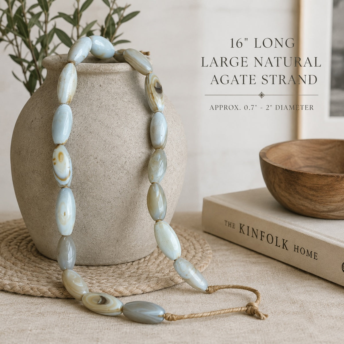 16" Long Large Natural Agate Strand Approx.0.7-2" diameter